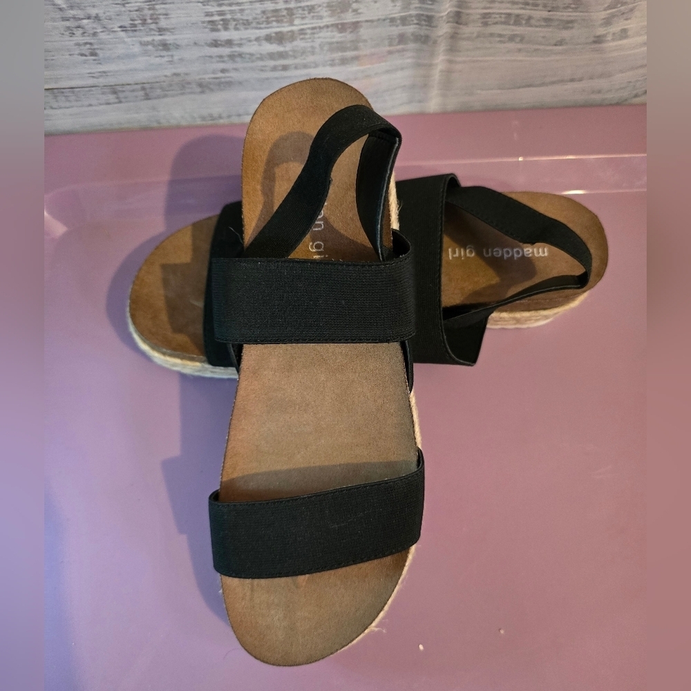Madden Girl Black Espadrille Platform Slingback Sandals Size 8 NEW